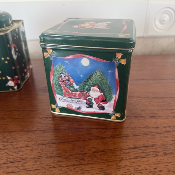 Vintage Christmas Cookie/Candy Tin Lot Of 4 Santa, Frosty, Tree, Teddy Collorful - Picture 2 of 15